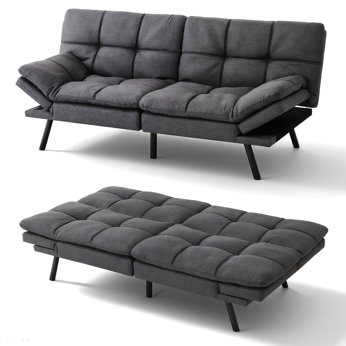 Vipbear 71" Futon Sofa Bed - Convertible Sofa Beds/Adjustable Backrest & Armrest,Detachable Cushion, Loveseat Sleeper for Small Spaces, Apartments & Offices, Grey Futons Vipbear