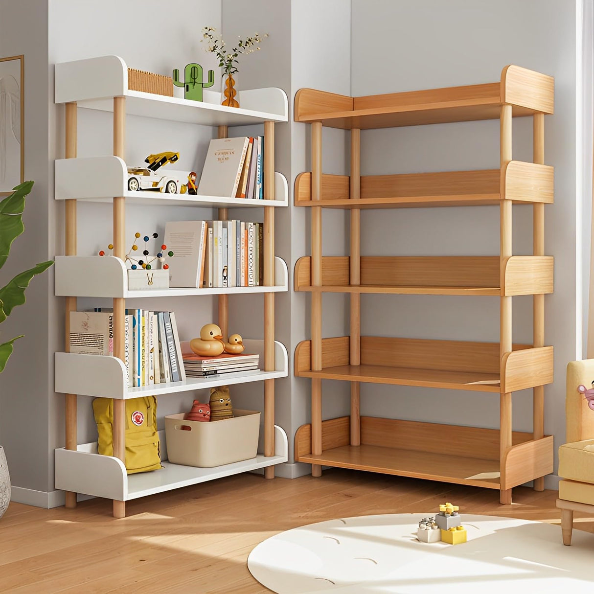 Modern 5-Tier Wooden Bookcase with Solid Oak Frame and User-Friendly Design for Home and Office OSCHF