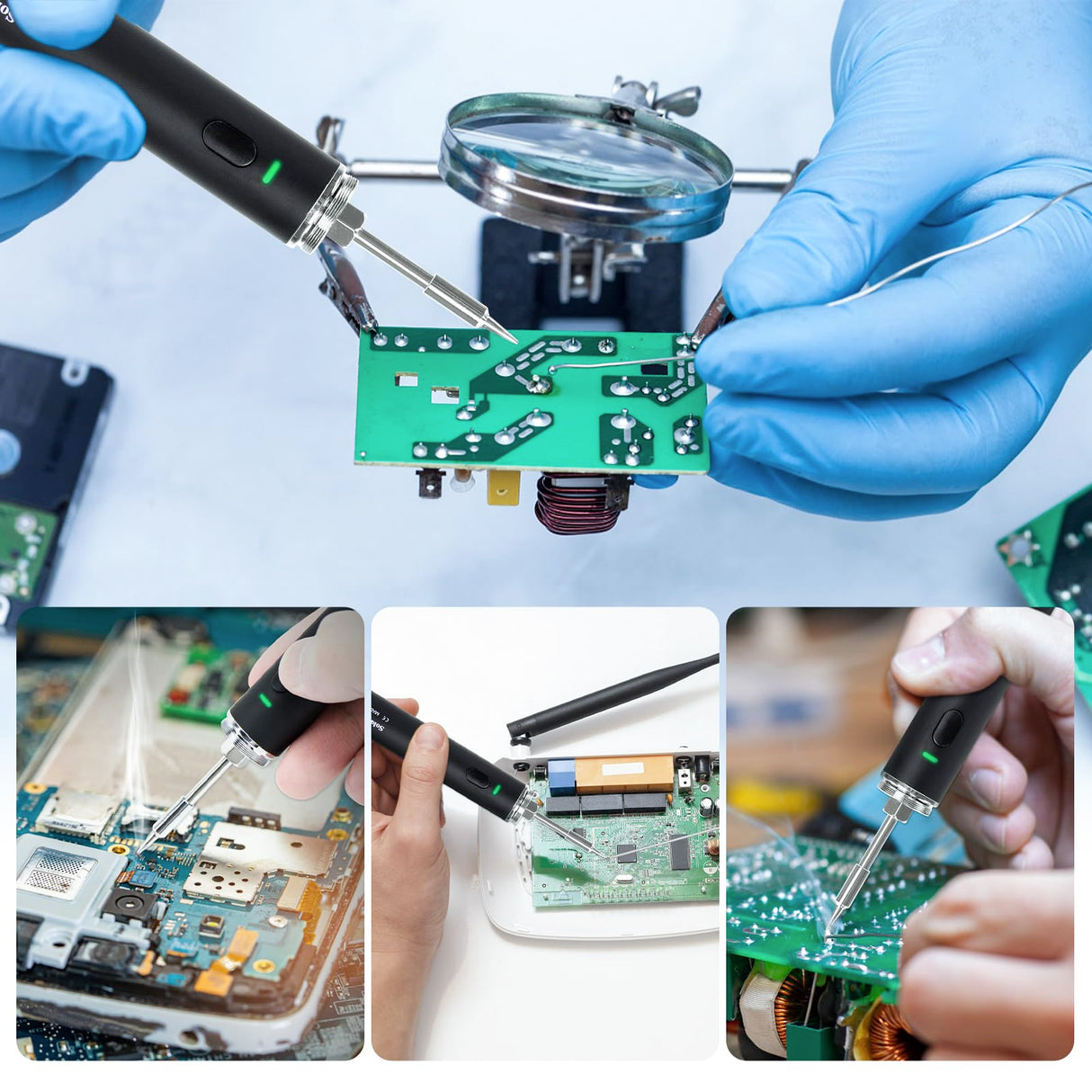 Cordless Soldering Iron Kit, 1200mAh USB Rechargeable Soldering Iron, 3 Temperature Adjustable Wireless Soldering Iron for Small Soldering Projects, Home Appliance Repair, DIY ELMCONFIG