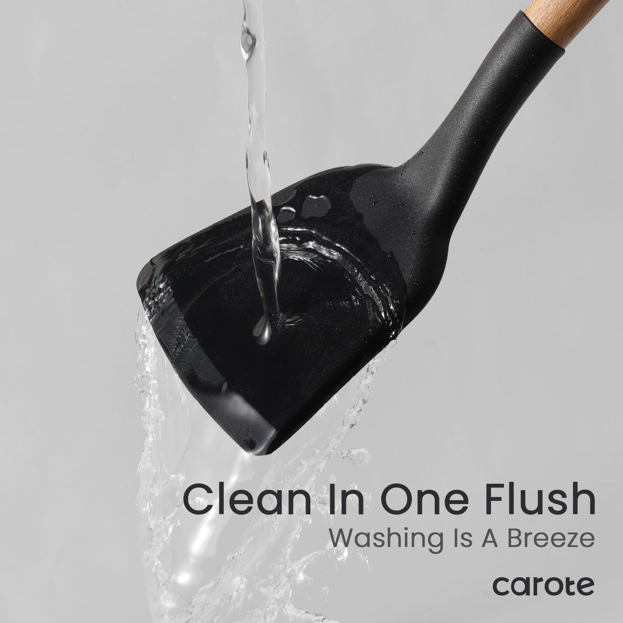 CAROTE Silicone Cooking Utensils Set for Nonstick Cookware, 446°F Heat Resistant Kitchen Utensil Set with Wooden Handle 10pcs, Spatula, Turner, Spoon, Tongs, Whisk CAROTE