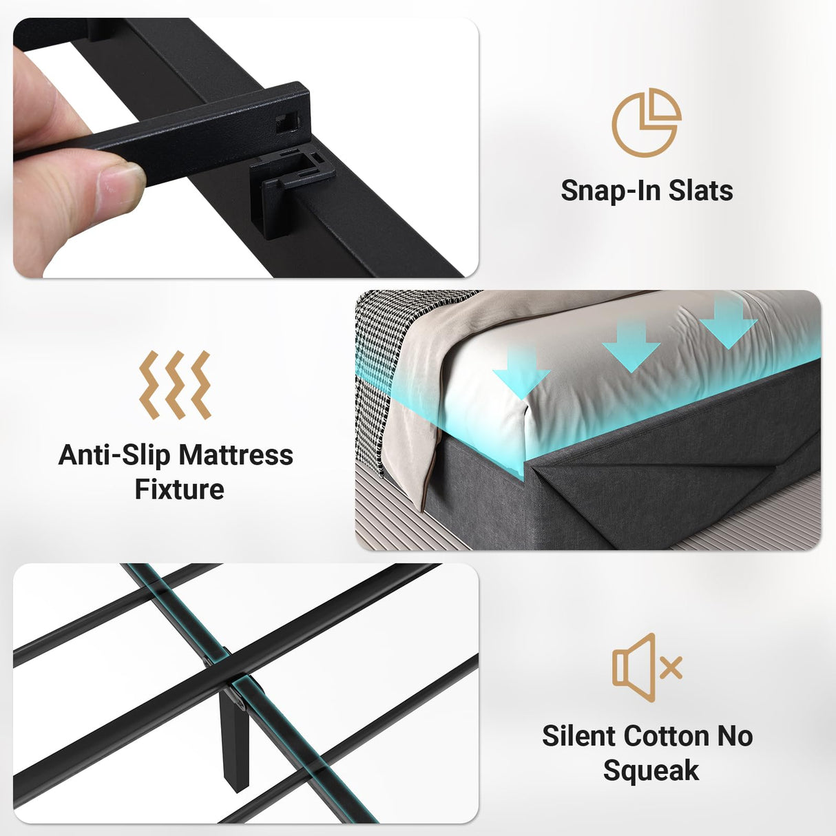 Kiivakii Full Size Bed Frame with 4 Drawers, LED Metal Platform Bed with Upholstered Storage Headboard, Built in Charging Station, No Box Spring Needed, Dark Gray Kiivakii