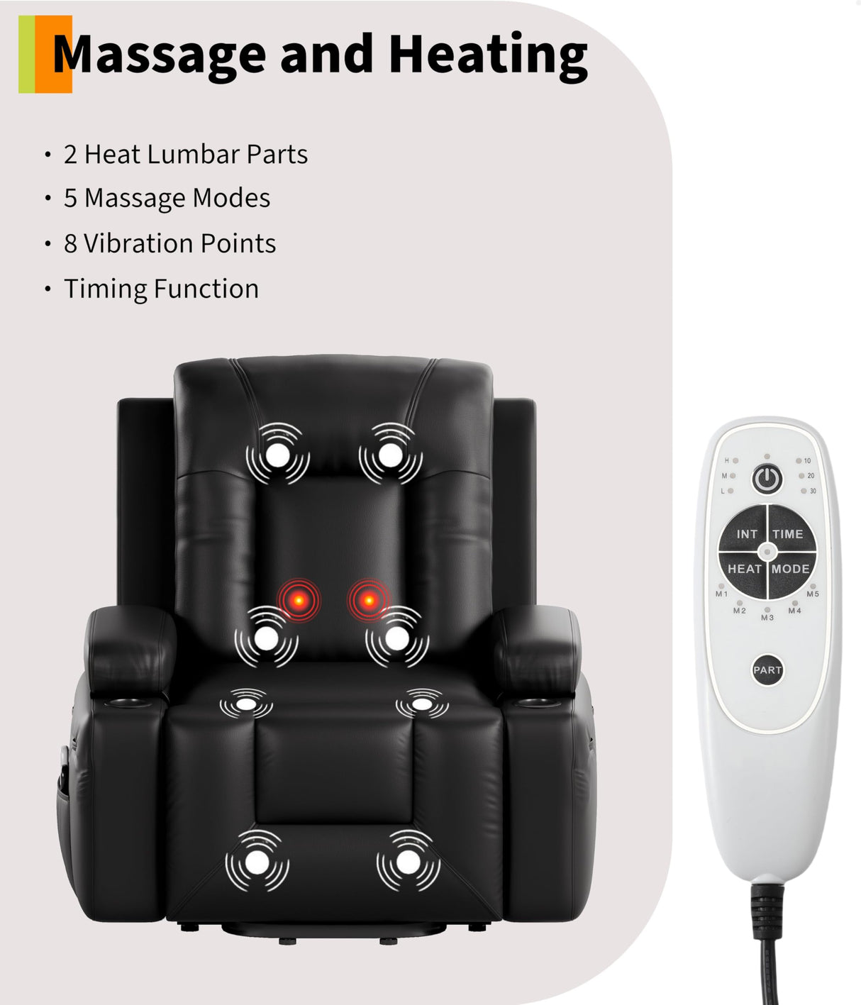Garvee Oversized Power Lift Recliner Chair - Heat and Massage, PU Leather Electric Lift Recliner for Elderly & Mobility Impaired, Adjustable Back and Legs, Heavy Duty Lift Chair for Seniors Garvee