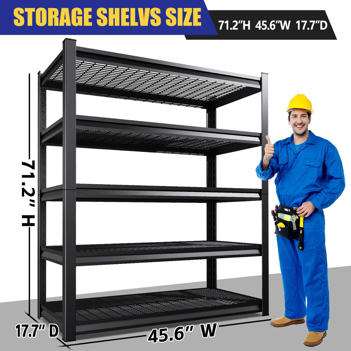 JOJUOU Garage Shelving-3000 lbs 5 Tier Storage Shelves,Adjustable Heavy Duty Metal Shelving Unit and Storage Large Wire Rack,Utility Steel Shelf for Warehouse Industrial Pantry Basement 71"x46"x18" JOJUOU