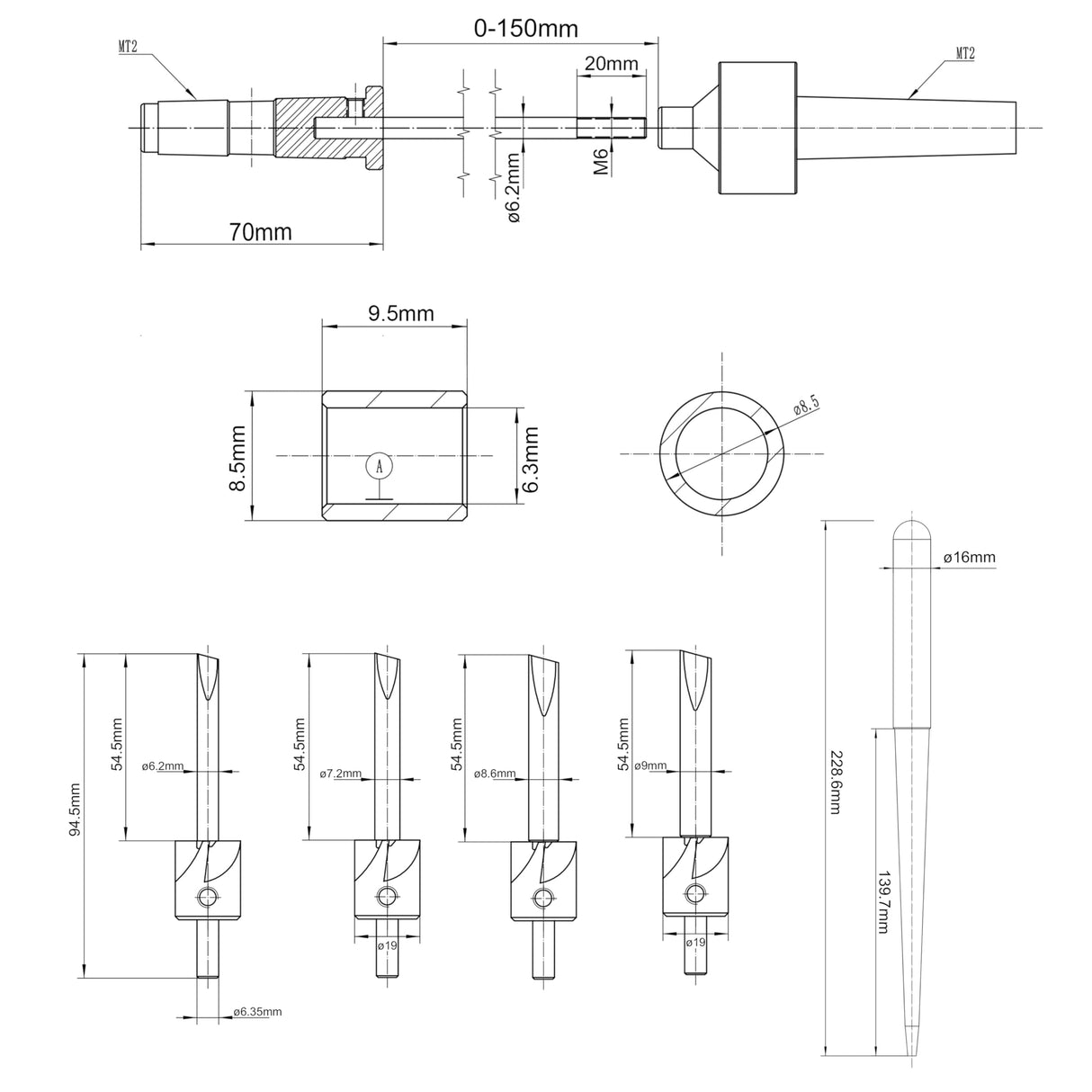 PM-002/MT2 Pen Mandrel Saver +TRIM-001 7pc Universal Barrel Trimming System+ INT-001 Universal Pen Tube Insertion Tool BMWOOD