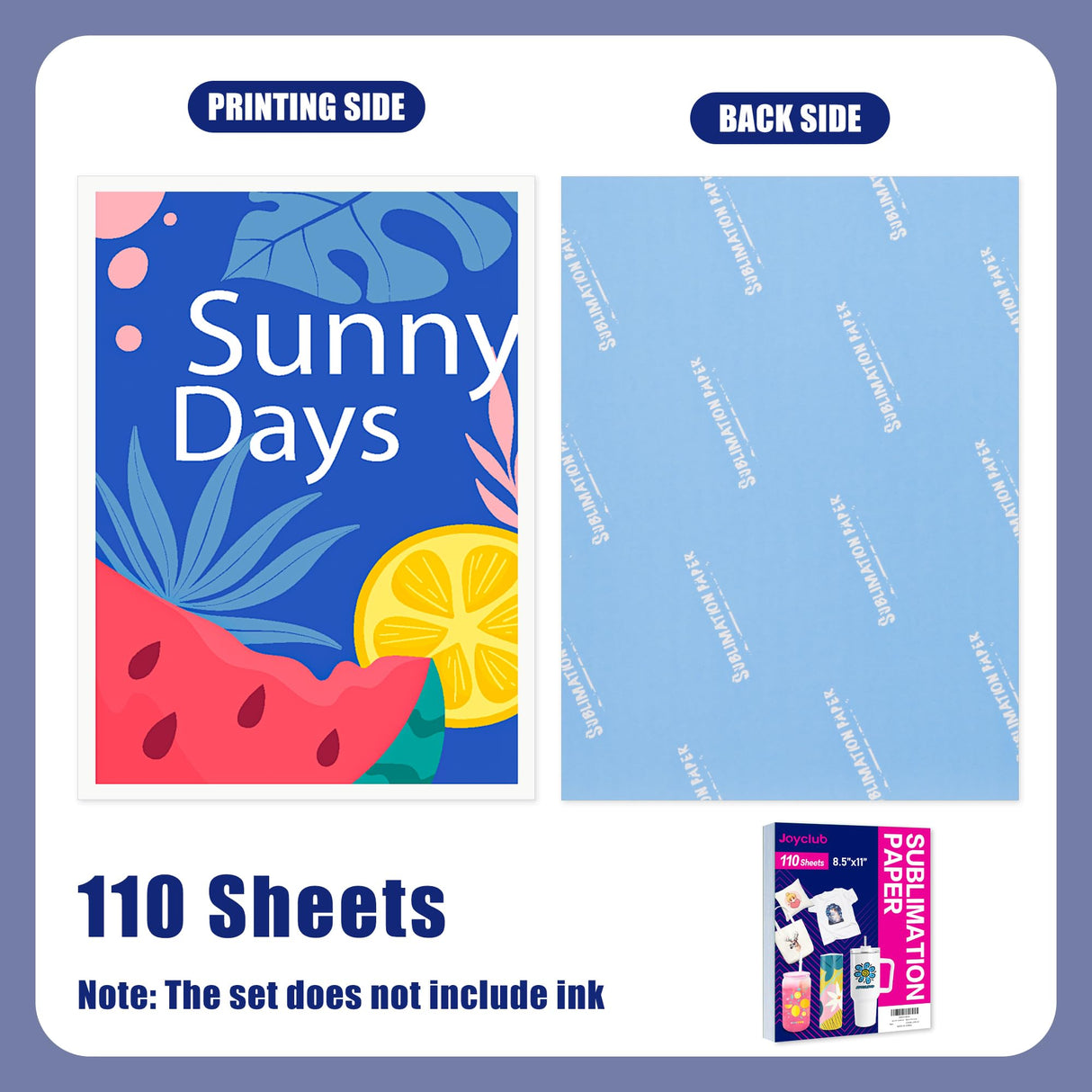 Joyclub Sublimation Paper 8.5x11 Inch 110 Sheets Compatible with Sublimation Printer and Sublimation Ink for Mugs Tumblers T-Shirts Light Fabric Tote Bags and Other Sublimation Blanks Products Joyclub