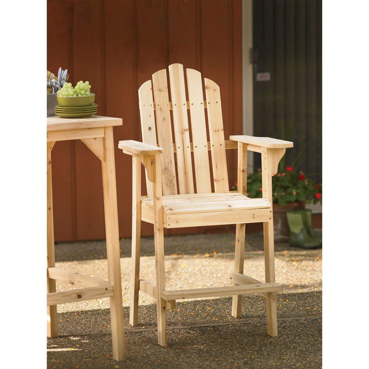 Ready-to-Finish Balcony Tall/Counter High Adirondack Chair with Footrest for Outdoor Outside Garden - Unfinished Natural Wood Bar Chair Westcharm