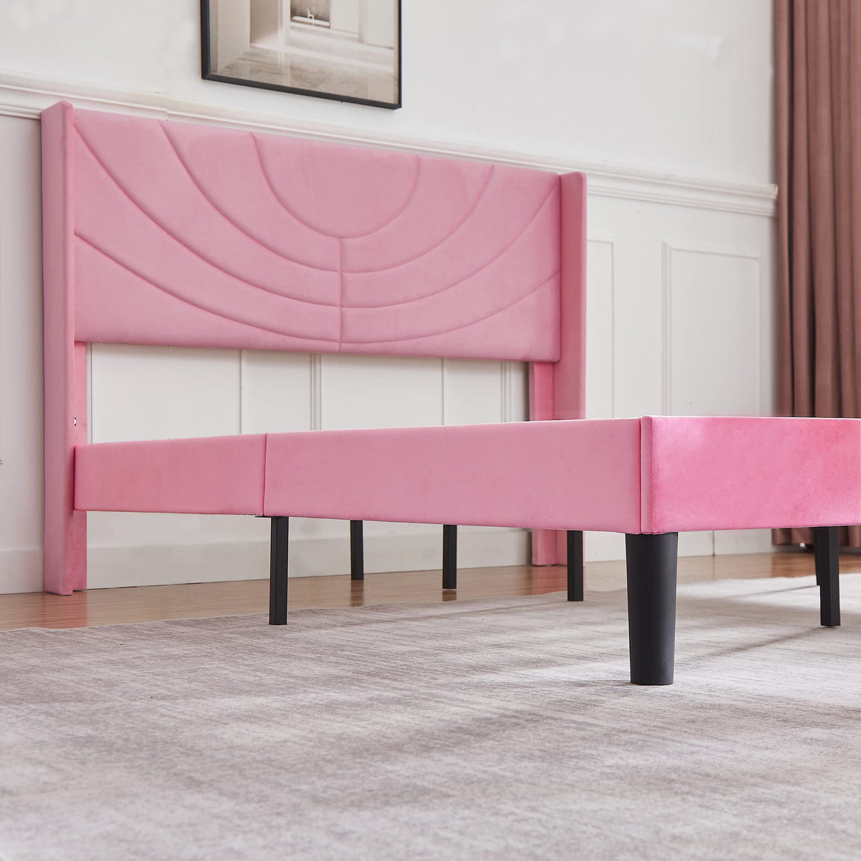 VECELO Full Size Upholstered Platform Bed Frame with Fabric Headboard,Wooden Slats Support/No Box Spring Needed/Mattress Foundation,Pink VECELO