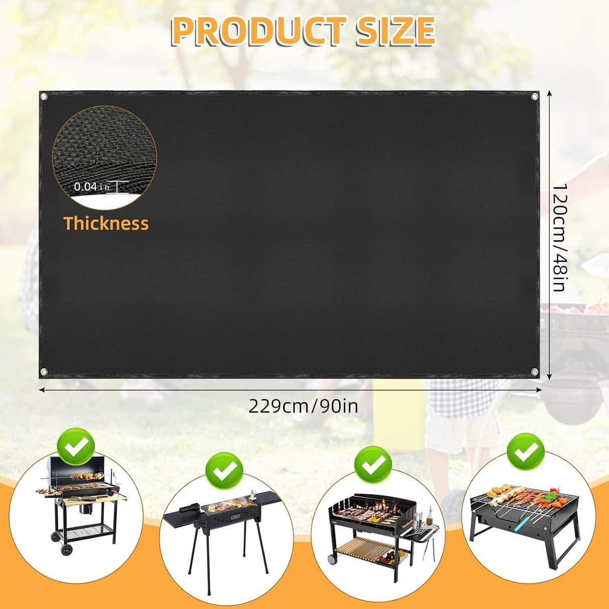 90x48 inch Outdoor Grill Mats for Outdoor Gril,Protective Mats for Decks and Patio BBQ,Fireproof Fire Pit Mat,Indoor Fireplace Mat,Oil Proof Waterproof Under Grill Floor Mats,Easy to Clean SONGC