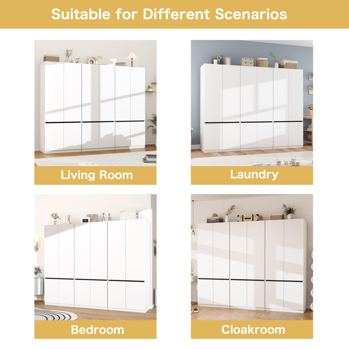 LABROSKIA White Armoire Wardrobe Closet: 74" Wooden Wardrobe Closet with 6 Doors, Bedroom Armoires with Hanging Rod, Tall Closets Cabinet for Hanging Clothes (94.5") LABROSKIA