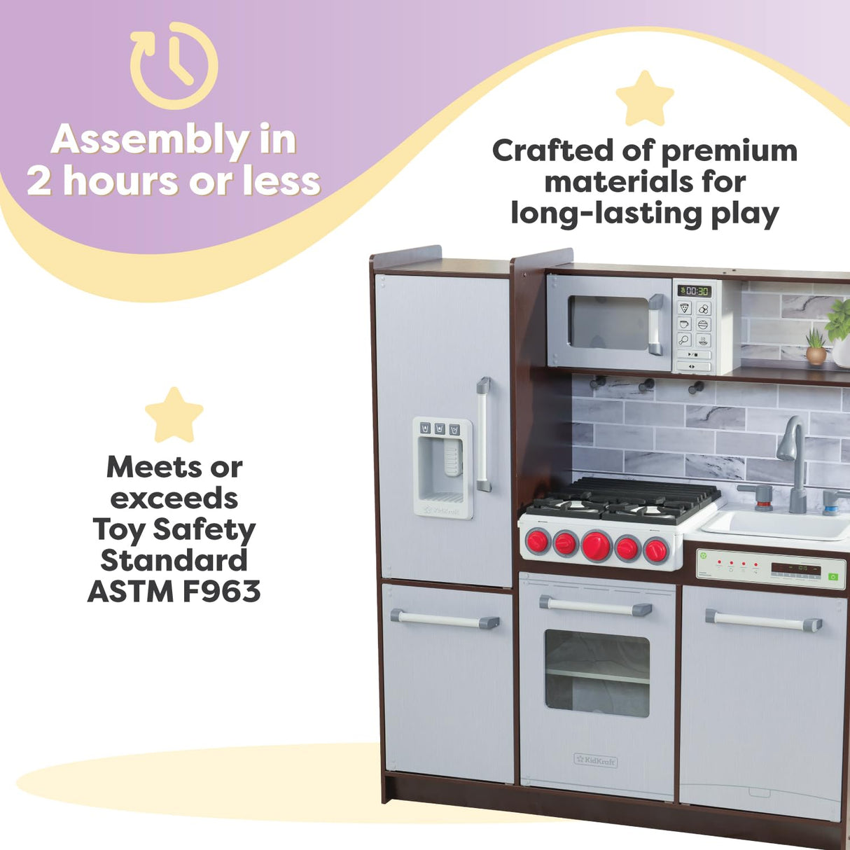 KidKraft Uptown Elite Espresso Play Kitchen with EZ Kraft Assembly™, Lights and Sounds, Working Ice Maker and Click and Turn Knobs, Gift for Ages 3+ KidKraft