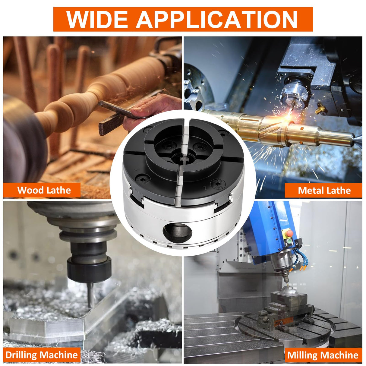 CXRCY 4Inch Lathe Chuck Set for Woodworking, 4-Jaw Self-Centering Wood Lathe Chuck Set with1"x8TPI Thread & 1"x8TPI Adapter & Case (4PCS Jaws) CXRCY