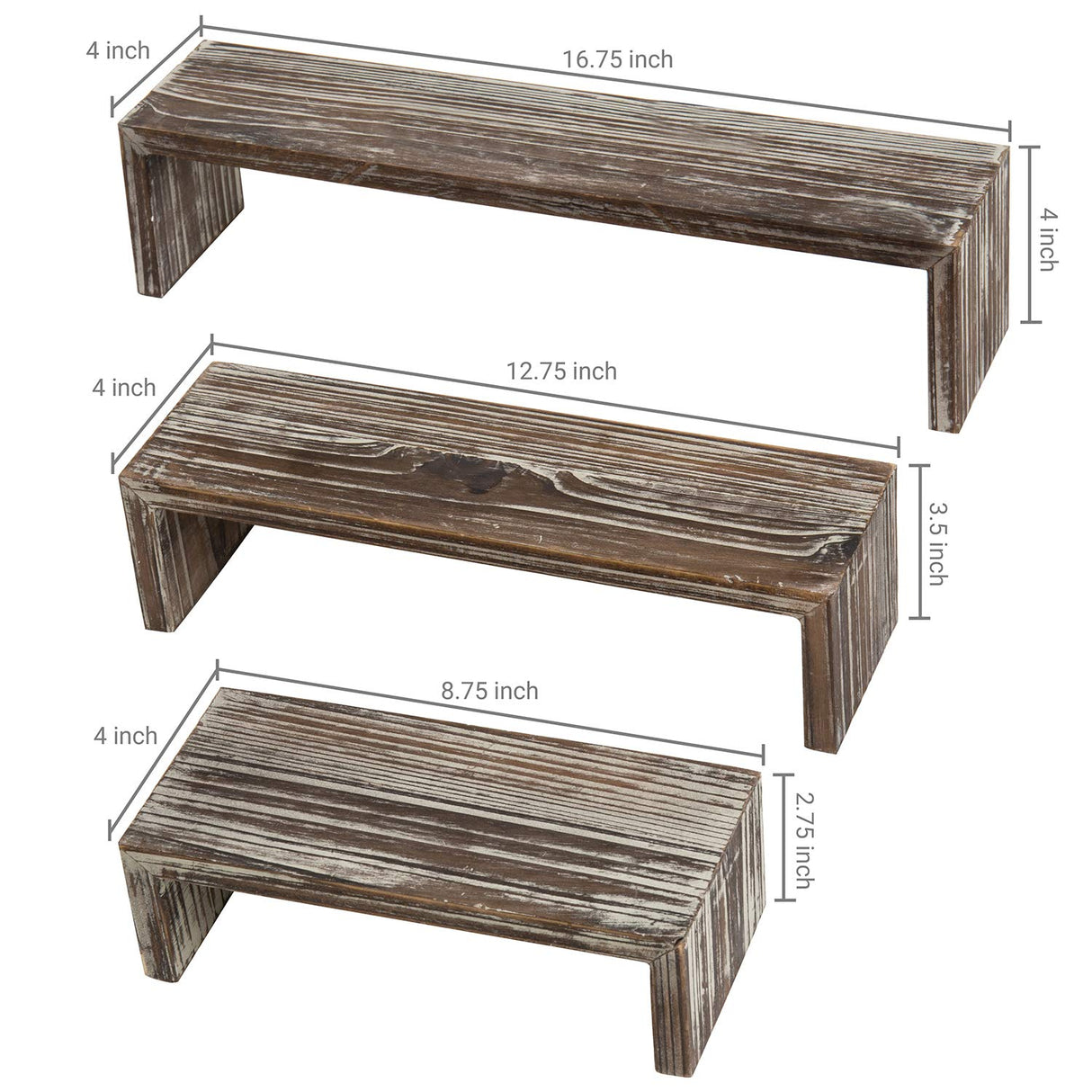 MyGift Tabletop Torched Wood Nesting Decorative Display Riser Stands, Set of 3 MyGift