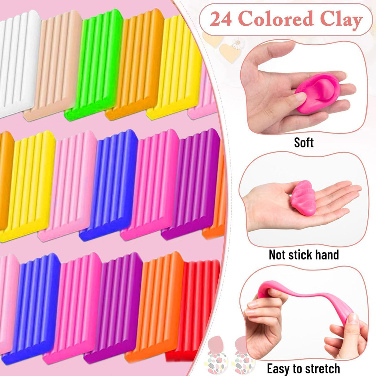 EggSun Polymer Clay Earring Kit & Clay Jewelry Making Kit with Cutters, 500+Pcs Jewelry Craft Supplies with 24 Oven-Bake Colors Cutters Ear Hooks Charms Beads Tools Instructions for Beginners & Adults EggSun