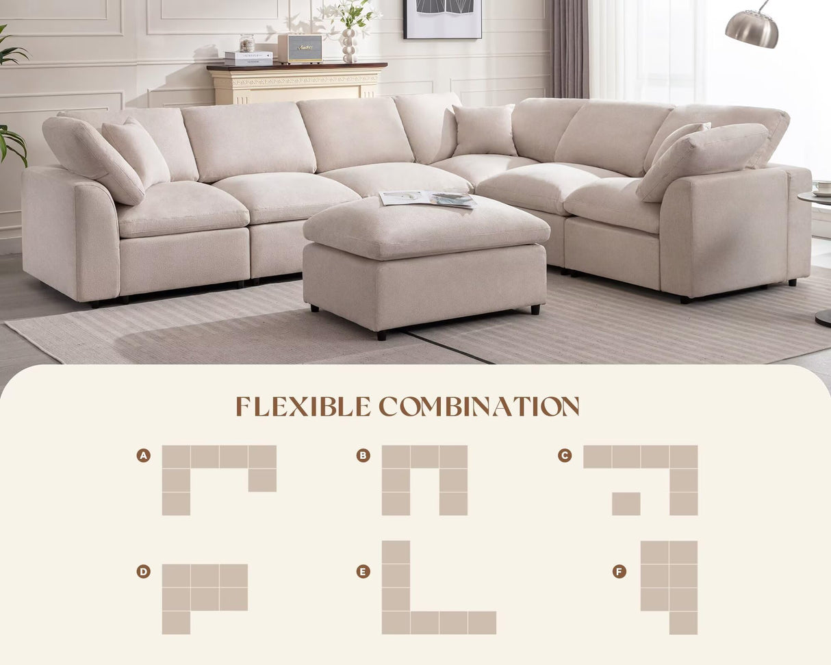 POYISOU Cloud Couches for Living Room, Oversized Modular Sectional Sofa with Ottoman, Large Modern 7 Seater Sofas Comfy Chenille L Shaped Couch for Spacious Space Apartment Lounge, Beige POYISOU