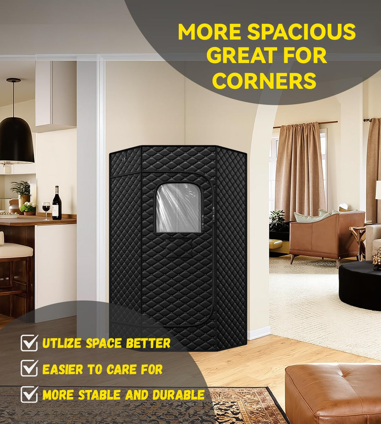 Portable Sauna Box for Home, Personal Steam Nurecover Saunas Tent at Home Use, ๐๐๐๐๐ ๐๐ Steamer, Pentagon Design with Higher Temperature & Lager Space 2.9โ x 3.9โ x 5.9โ, Black Tehanld