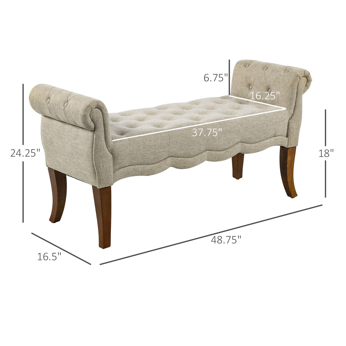 HOMCOM Traditional Style End of Bed Bench, Upholstered Entryway Bench with Button Tufted and Rounded Arm, Beige HOMCOM