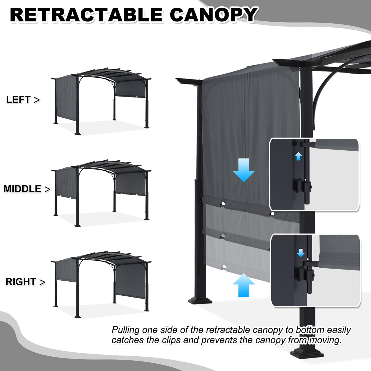 MASTERCANOPY 10x10ft Outdoor Retractable Pergola with Sun Shade Canopy Patio Metal Garden Pergola,Dark Grey MASTERCANOPY