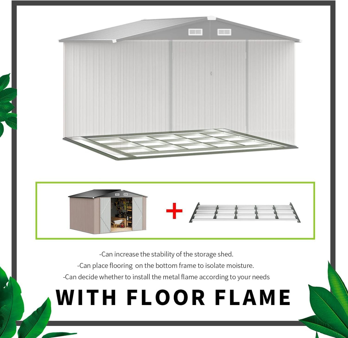 Aoxun 9.4x7.3x6.5 FT Outdoor Metal Storage Shed with Lockable Door- Ideal for Tools, Garden Equipment & Bikes, Includes Base, Perfect for Patio Placement Aoxun