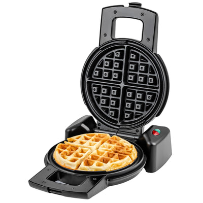 OVENTE Belgian Waffle Maker with Non-Stick Plates, 180° Rotating Function and Cool Touch Handle for Easy Single Flip, Perfect for Cooking 7” Classic Waffles for Breakfast or Snacks, Black WMF1440BR