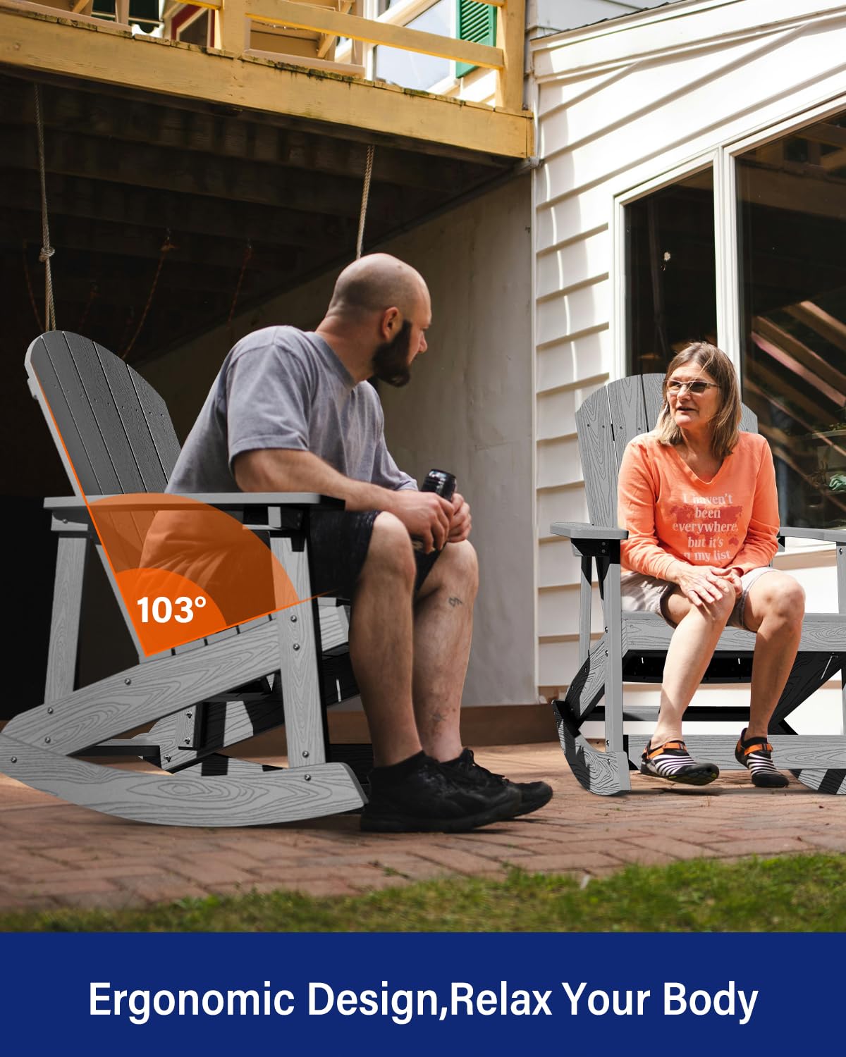 YEFU Outdoor Rocking Chair,Adirondack Rocking Chair,Patio Rocker Chair with Wide Back,Oversized Rocker Chair Look Like Real Wood, for Lawn, Porch, Backyard, Indoor and Garden(Grey) YEFU