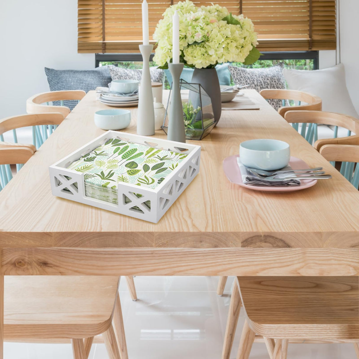 Wooden Napkin Holder for Table Kitchen Decor Countertop Paper Bathroom Towel Holder Farmhouse Cocktail Napkins Tray Wood Napkins Dispenser Basket Square Dinner Napkin Holders Caddy Renawe