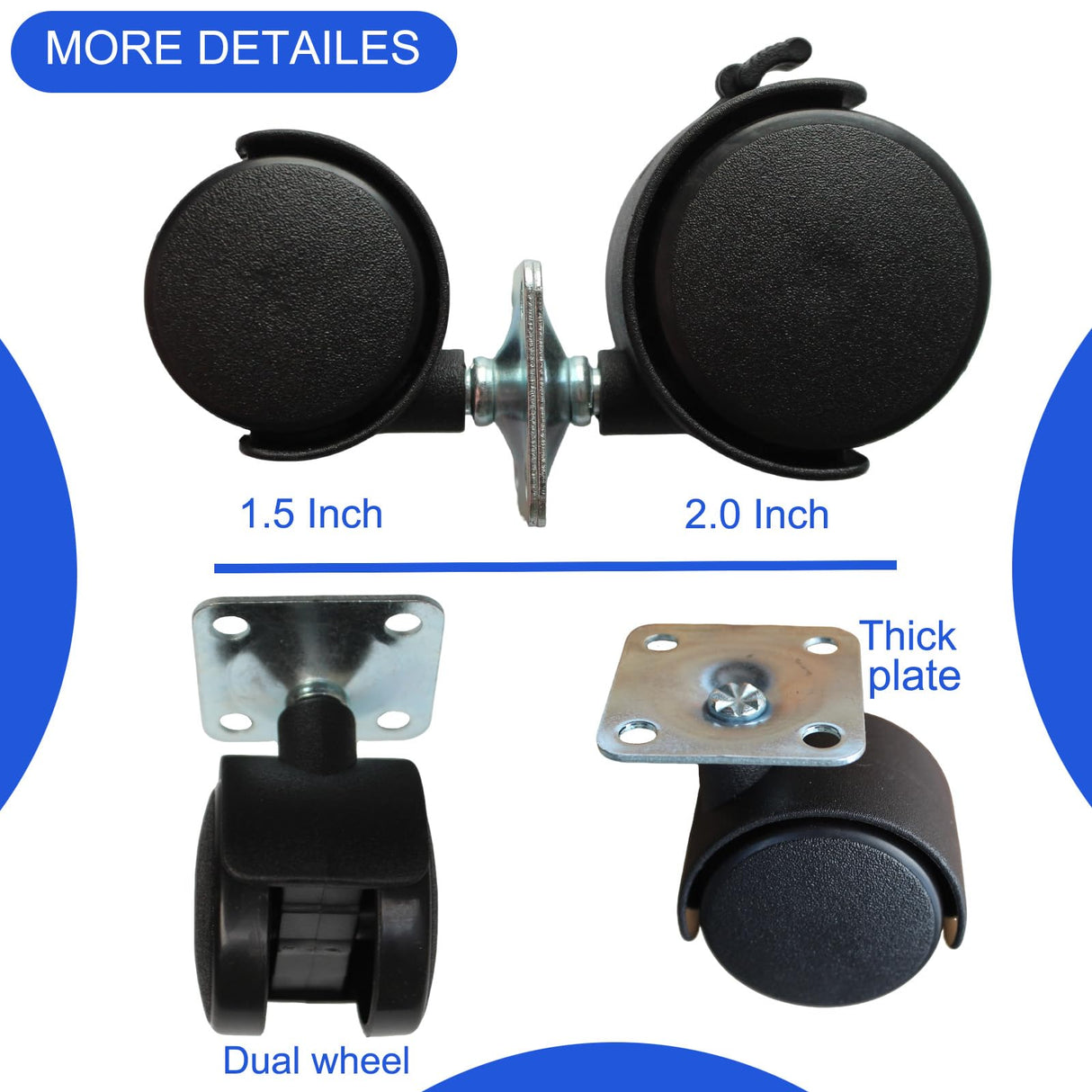 Dalyndar 1.5 Inch Furniture Caster Swivel Wheels Replacement Universal for Cart Desk Table Drawer Cabinet Wood Storage Box, Set of 4pcs Small Nylon Plate Castor Rollers with Stainless Steel Screws Dalyndar