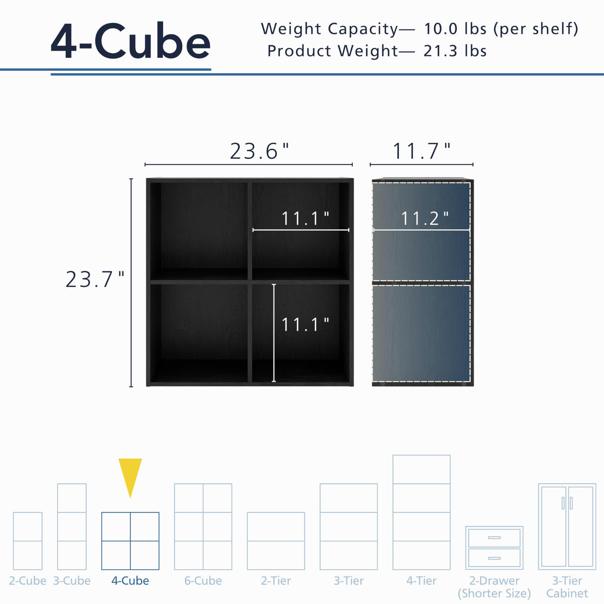 HOMES: INSIDE + OUT Apexa 4 Cube Storage Organizer Shelves, Stackable Wood Bookcase Fits Cubby Bins for Organization, Dorm Teen Room Decor & Home Office, Black HOMES: INSIDE + OUT