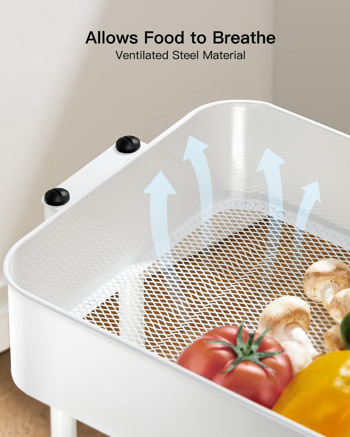 Pipishell 3 Tier Metal Rolling Utility Cart, Heavy-Duty Storage Rolling Cart with 2 Lockable Wheels, Multifunctional Mesh Organization Utility Cart for Kitchen Dining Room Living Room (White) Pipishell