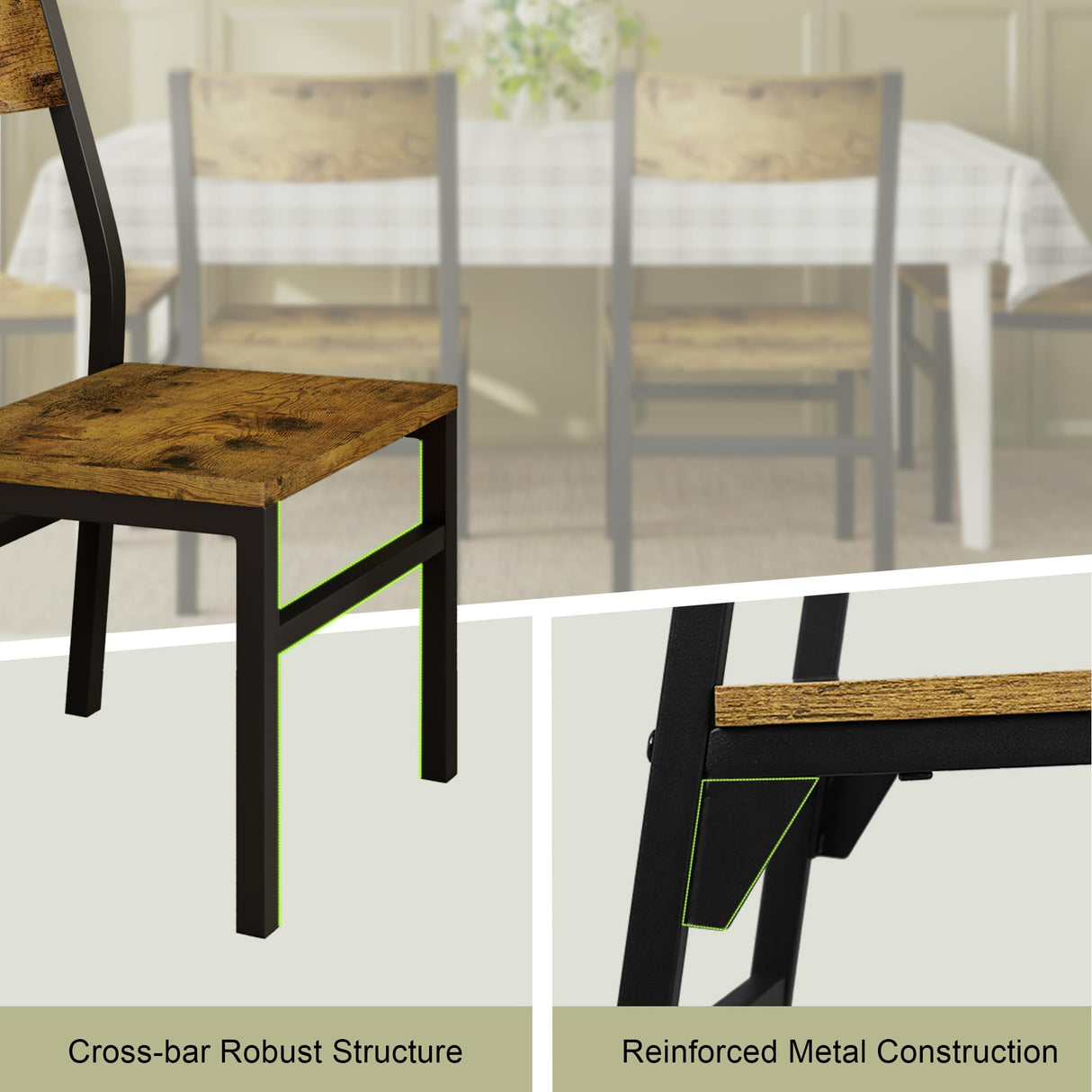 Feonase Dining Chairs Set of 6, Modern Kitchen Chairs with Ergonomic Backrest, MDF Board and Metal Legs, Dinner Chairs for Dining Room, Kitchen and Living Room, Rustic Brown Feonase