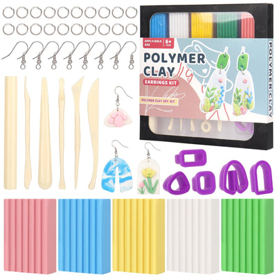 Katech Polymer Clay Earrings Making Kit for Beginners-Modeling Clay kit with Sculpting Tools, Polymer Clay Cutters, Oven Bake Clay, Earring Rings&Hooks, Jewelry Making Kit for Adults Teen Girls