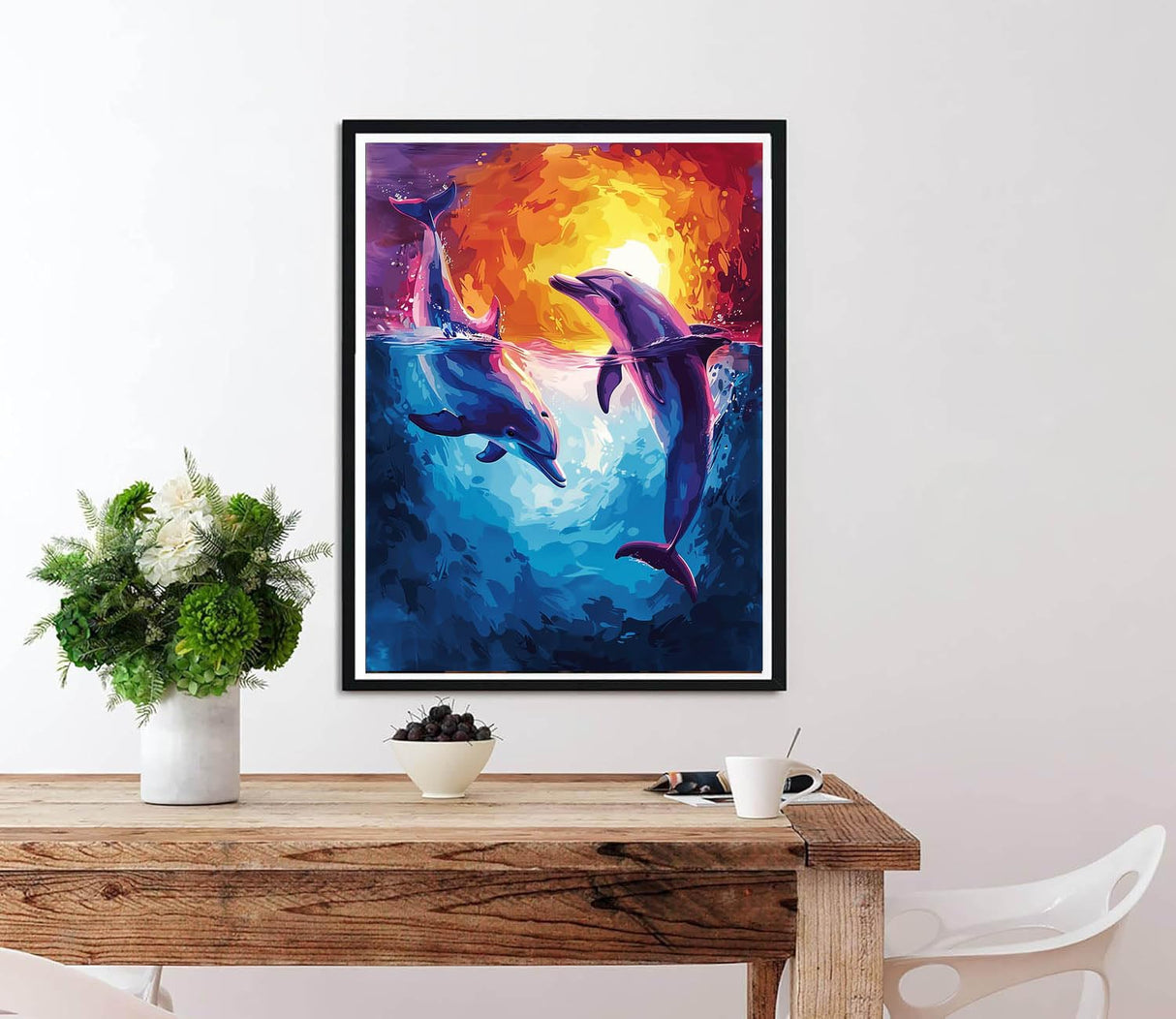 Diymood Paint by Numbers for Adults Dolphin, DIY Oil Painting Moon Acrylic Paint by Number Kits for Kids Adults Beginner for Home Wall Decor 16x20 inch Diymood