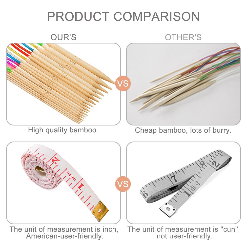 18 Pairs Bamboo Knitting Needles Set, Vancens Circular Wooden Knitting Needles with Colorful Plastic Tube, Small Tools for Weave are Included, 18 Sizes: 2mm - 10mm, 31.5" Length Vancens