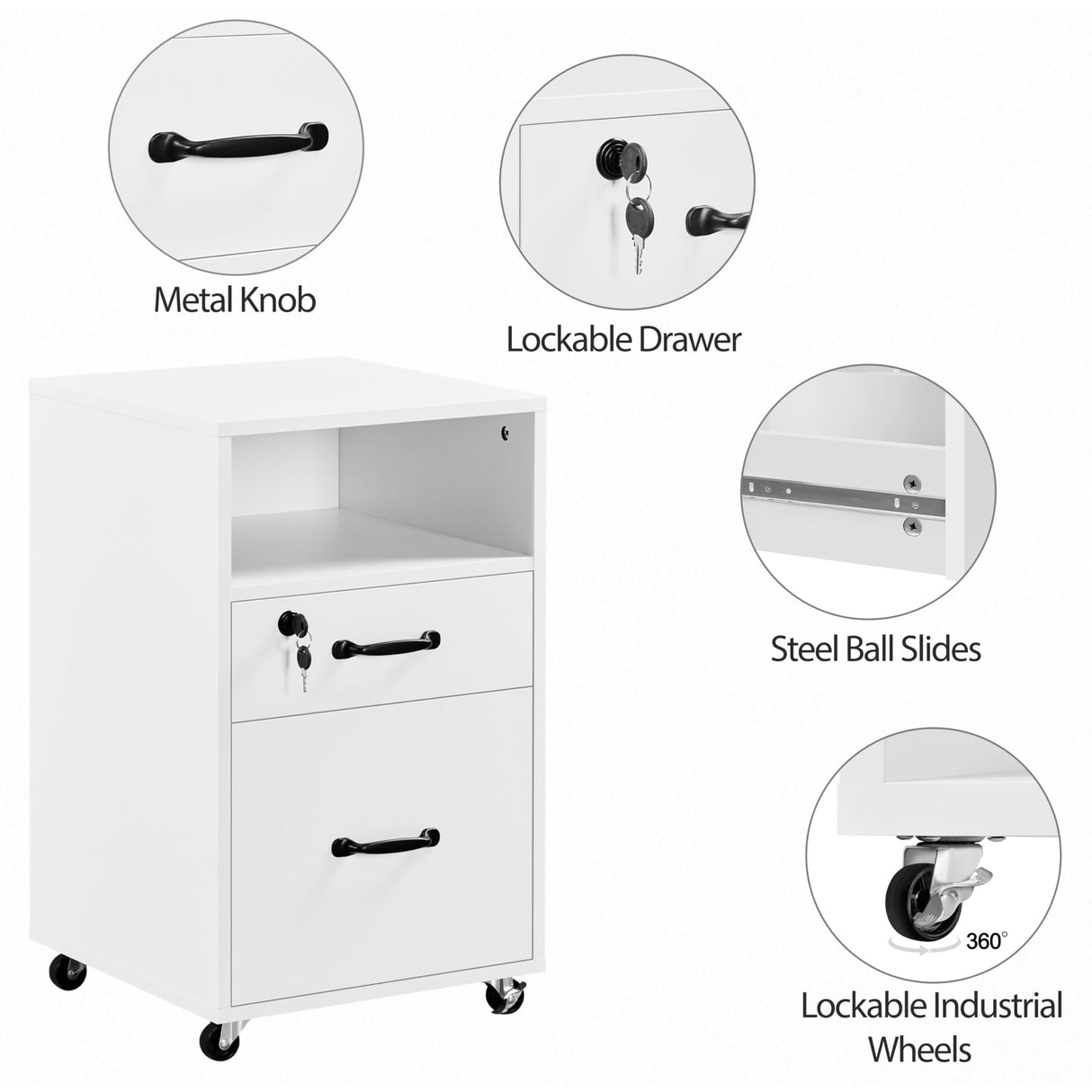 Yaheetech File Cabinet Vertical File Cabinets Mobile Letter Size File Storage Organizer Small Filing Cabinet Printer Stand for Home and Office White Yaheetech
