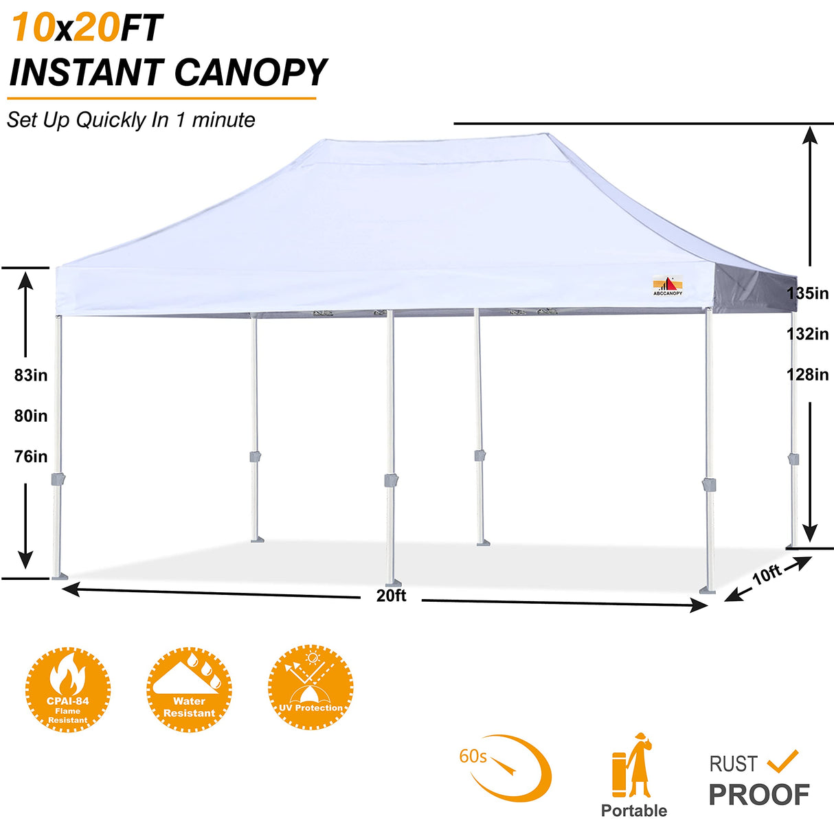 ABCCANOPY Commercial Pop Up Canopy Tent 10x20 Premium-Series, White ABCCANOPY