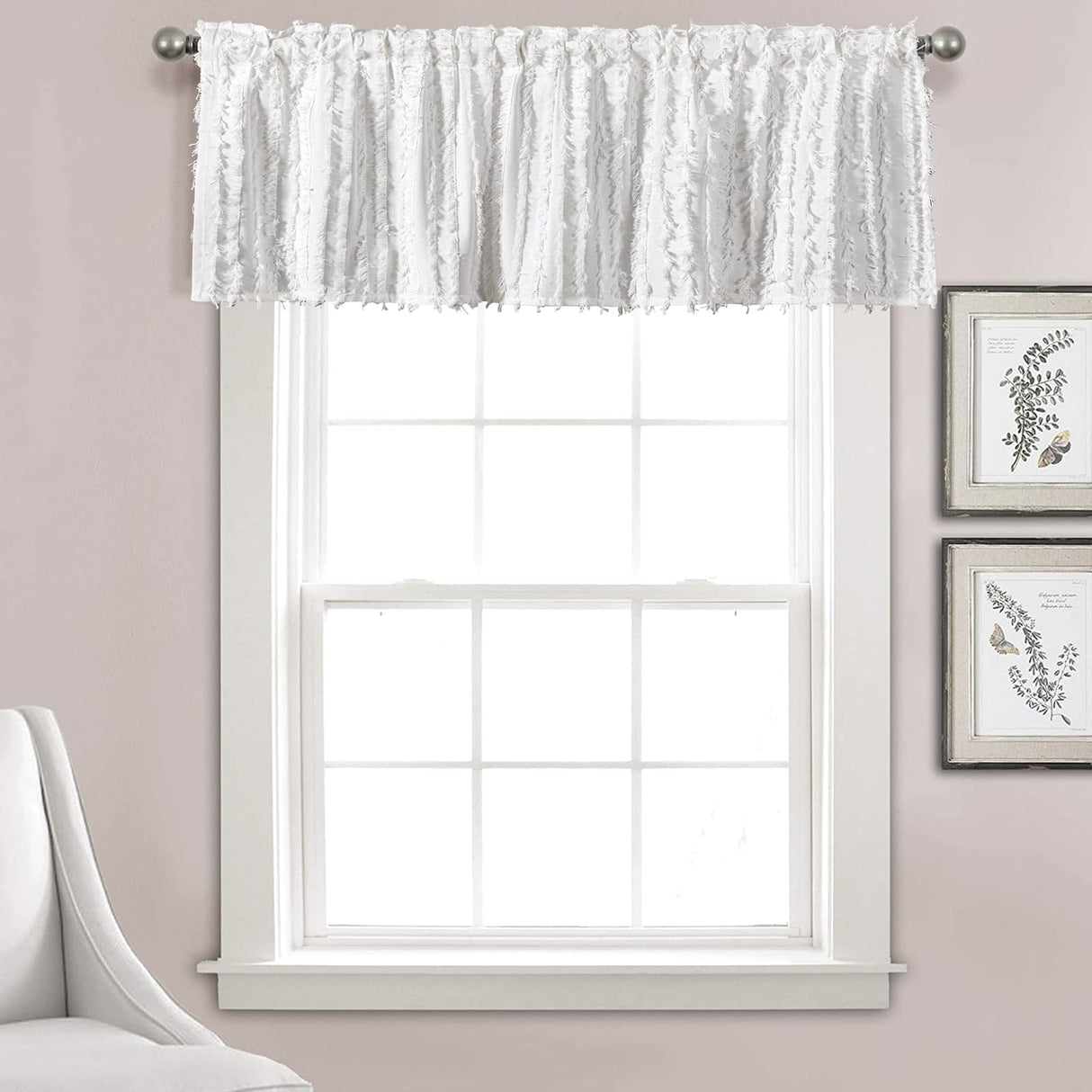 RoomTalks Boho Farmhouse White Curtain Valances Window Treatment for Bedroom Living Room Bathroom, Rod Pocket Shabby Chic Stripe Tassel Cotton Linen Decorative Kitchen Valances Curtain Topper, 18’’L RoomTalks