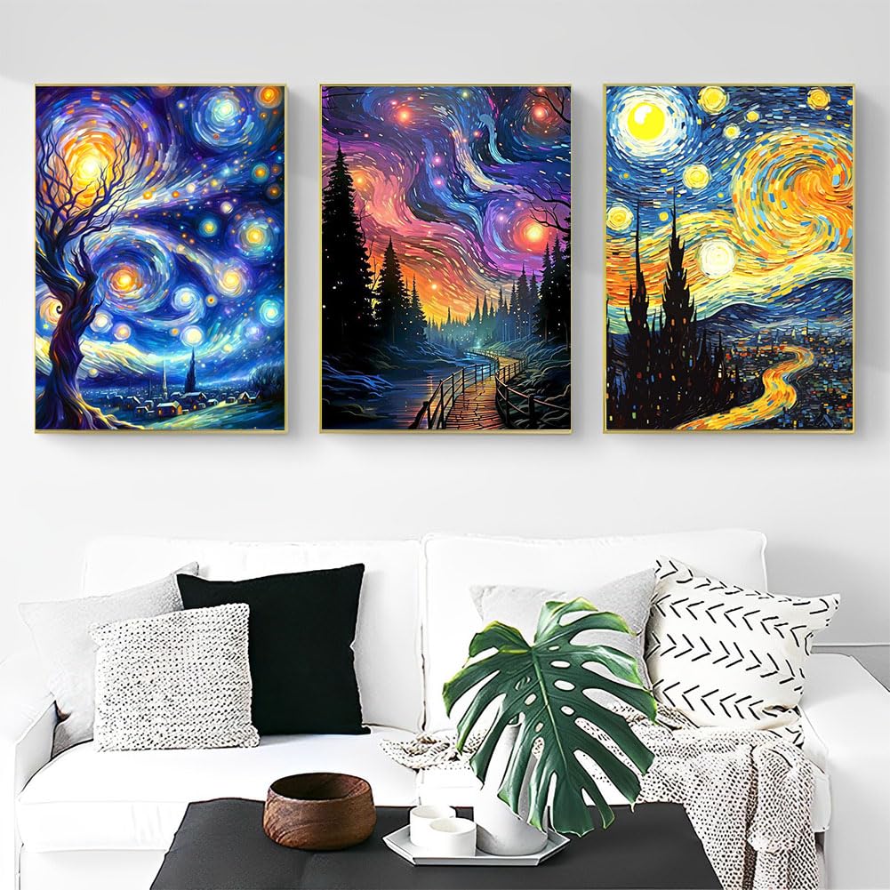 OFRKE Diamond Painting Kits for Adults,3 Pack Abstract Landscape Diamond Art for Beginners, Diamond Round 5D Full Drill Paint with Diamonds Pictures Gem Art Painting Kits DIY Crafts Kits 12x16inch OFRKE