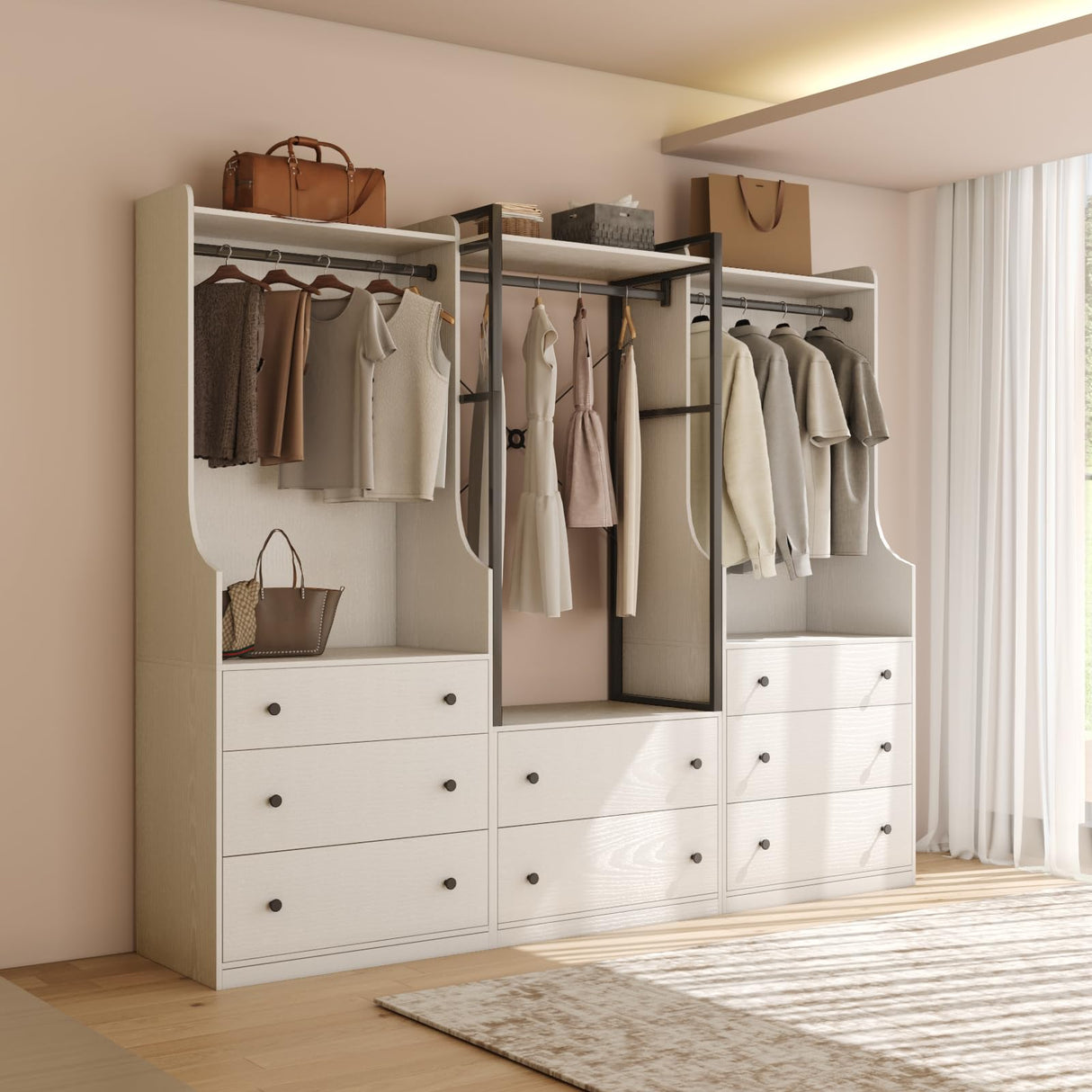 TUSY Larger Armoire Wardrobe Closet with 3 Hanging Rods & 8 Drawers, 81.9" Tall Modern White Bedroom Armoire System, Walk-in Closet Systems Organizer, 81.9”H x 19.7”D x 94.5”W, CAC TUSY