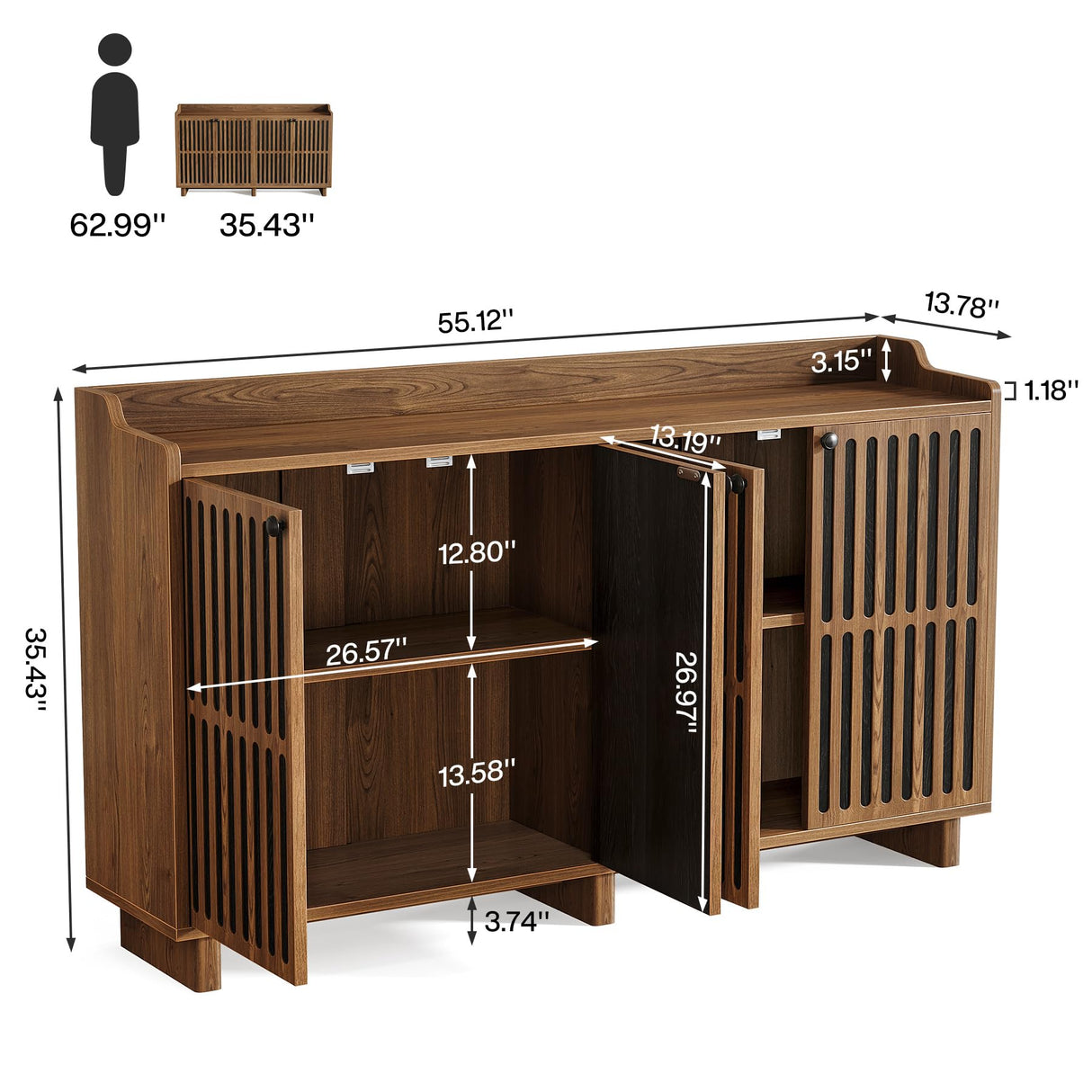 Tribesigns Sideboard Buffet Cabinet, 55-inch Farmhouse Kitchen Storage Cabinet with 4 Doors and Adjustable Shelves, Wood Credenzas Coffee Bar Cabinet for Living Room, Dining Room, Rustic Brown Tribesigns