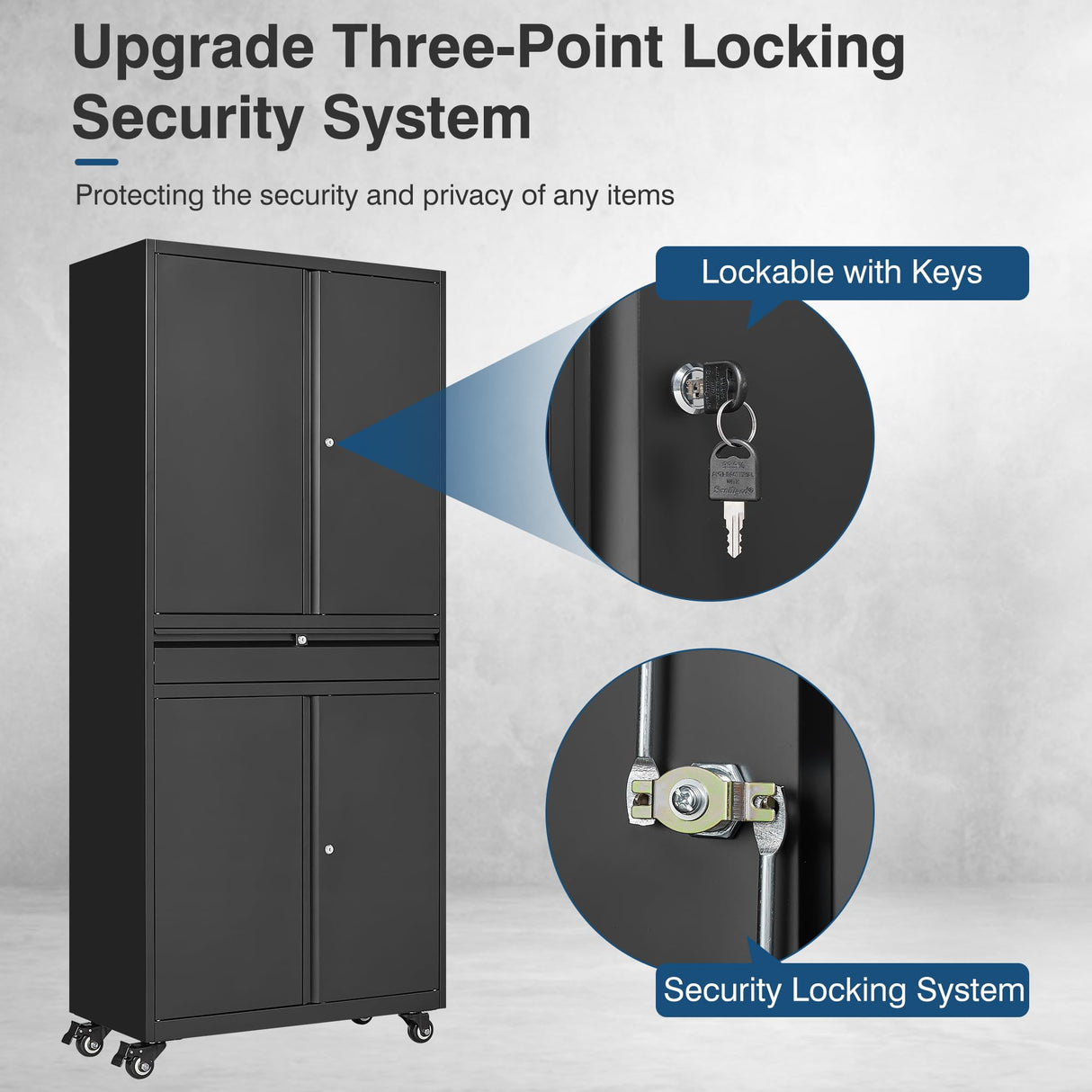 AFAIF Black Metal Storage Cabinet with Wheels, 73" Tall Garage Rolling Storage Cabinet with Doors and Shelves, Lockable Tool Cabinet Steel Locking Cabinets for Home Office, Garage, Pantry AFAIF