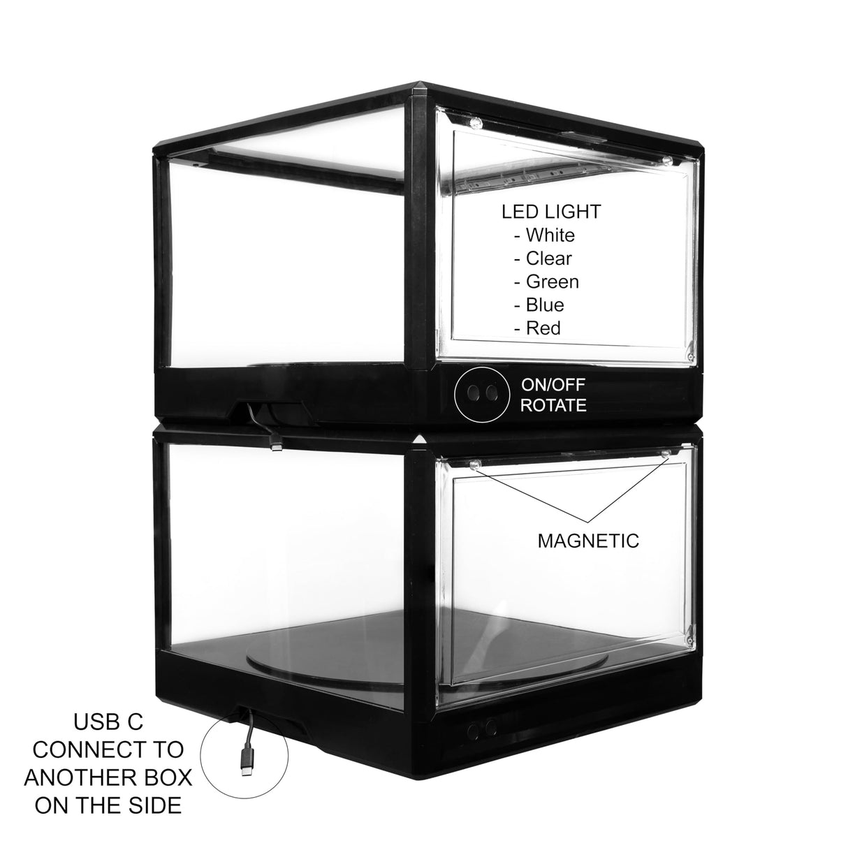 SCHUMI Display Case for Collectibles - LED Stackable Shoe Organizer with 360 Rotation - Display Case Cabinet for Sport Helmet, Toys, Football, Basketball and Collectables Display SCHUMI!