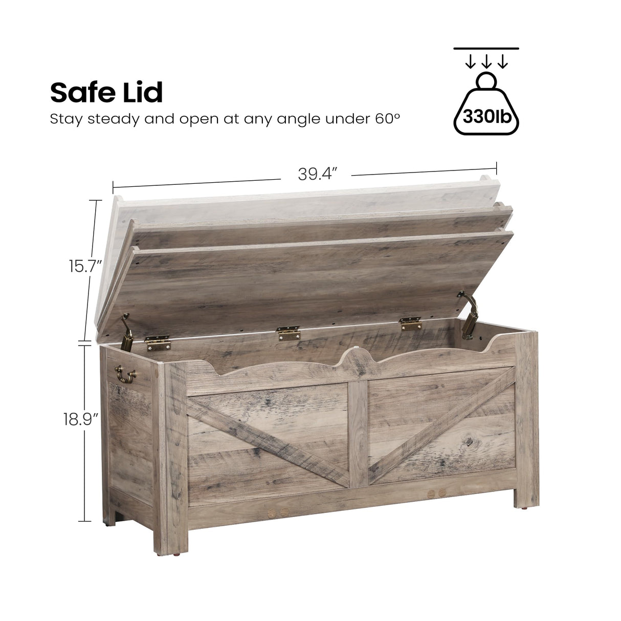 Hzuaneri 39.4" Storage Chest, Lift-Top Storage Trunk with 2 Safety Hinges, Wooden Bench Box Chest Organizer for Bedroom, Entryway, Living Room, Greige SB04505X Hzuaneri