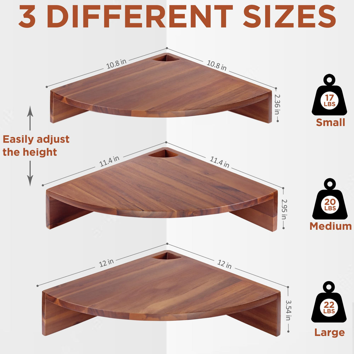 Demigo Corner Shelf Wall Mount Set of 3, Solid Acacia Wood Floating Corner Shelves for Storage and Display, Hanging Wood Shelves for Bedroom, Kitchen, Living Room, Bathroom (Dark Brown) Demigo