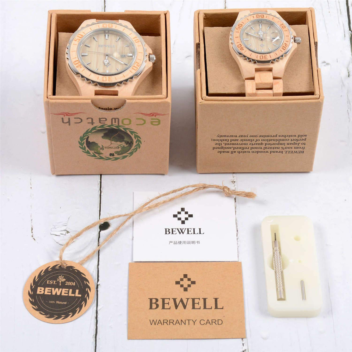 BEWELL ZS-100B Couple Watch Quartz Movement Wooden Watches His and Hers Handmade Lightweight Date Wristwatches BEWELL