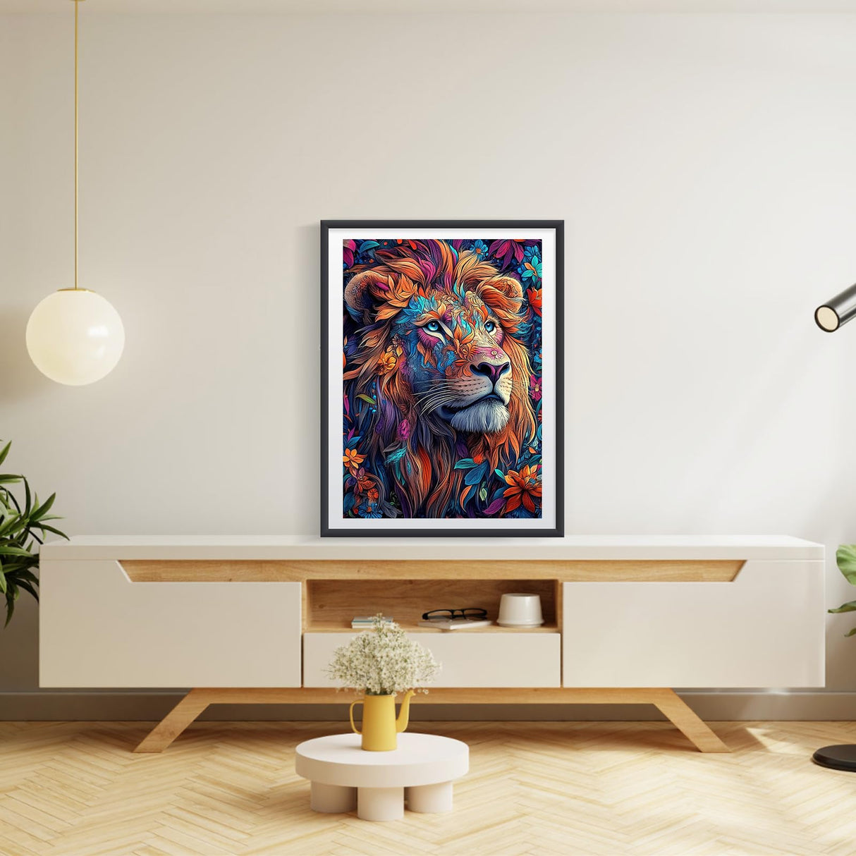 EOBROMD Diamond Art Kits for Adults Lion, DIY Flowers Diamond Art Painting Kits for Adults Beginners, 5D Full Drill Diamond Dots with Diamond Gem Art and Crafts for Home Wall Decor 12x16inch EOBROMD