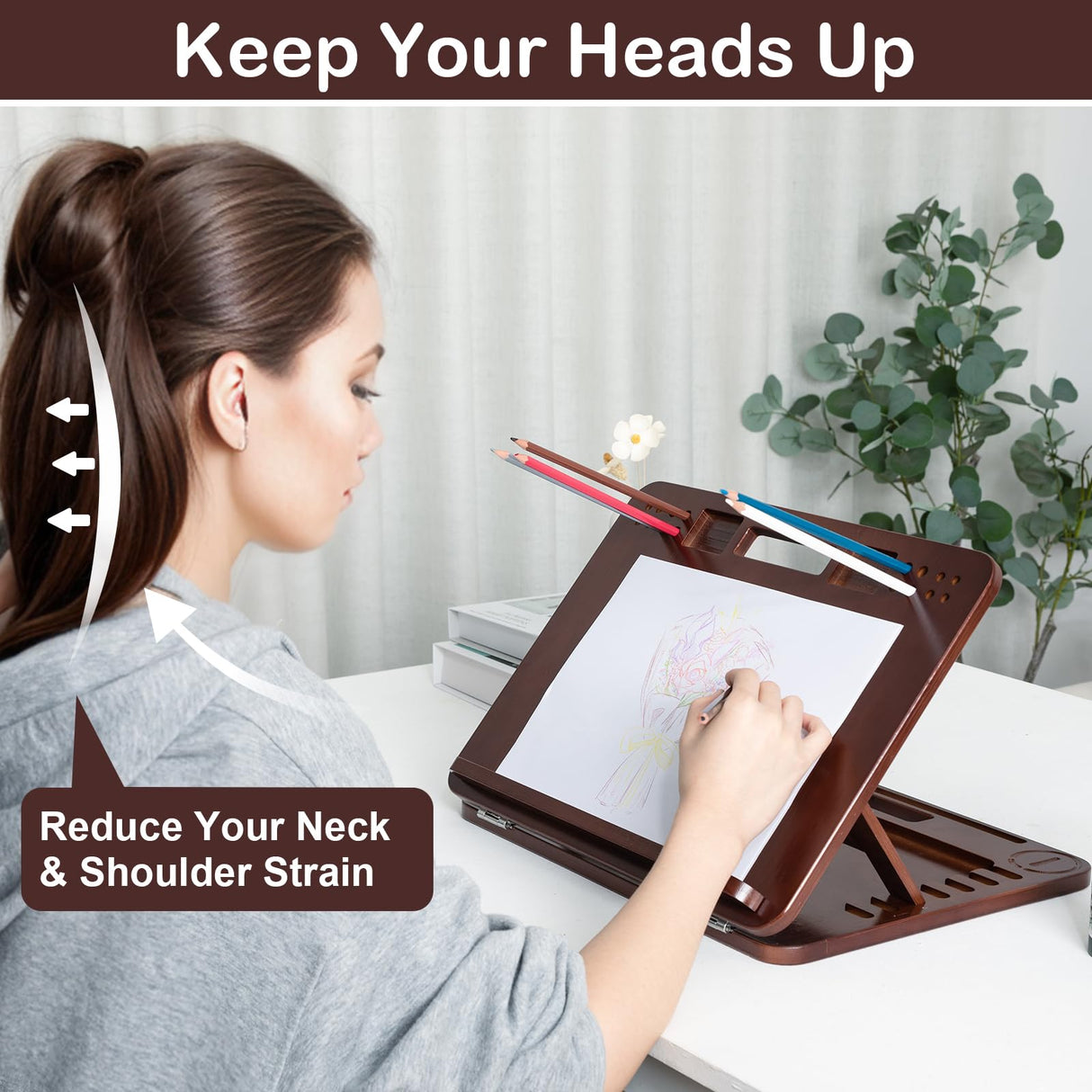 StrongTek Portable Easel for Painting, Adjustable Painting Easel with 7 Positions, Bamboo Tabletop Easel with Handles for Adults, Use as Drawing Board, Painting Easel, Lap Desk, Book Stand for Reading StrongTek