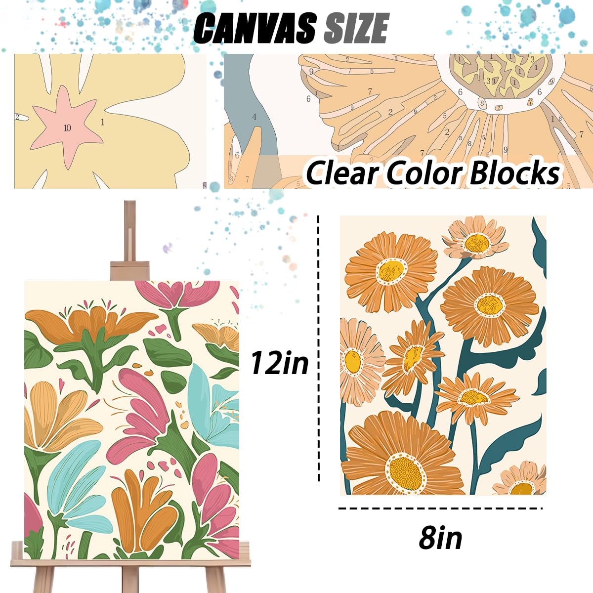 4 Pack Easy Paint by Numbers Kit for Adults Beginner,Small Paint by Number Kits for Flowers ,Number Artist Paint by Number Kit for Adult Painting by Numbers for Adults Canvas 8x12 IN(Without Frame) TONGZONGFU