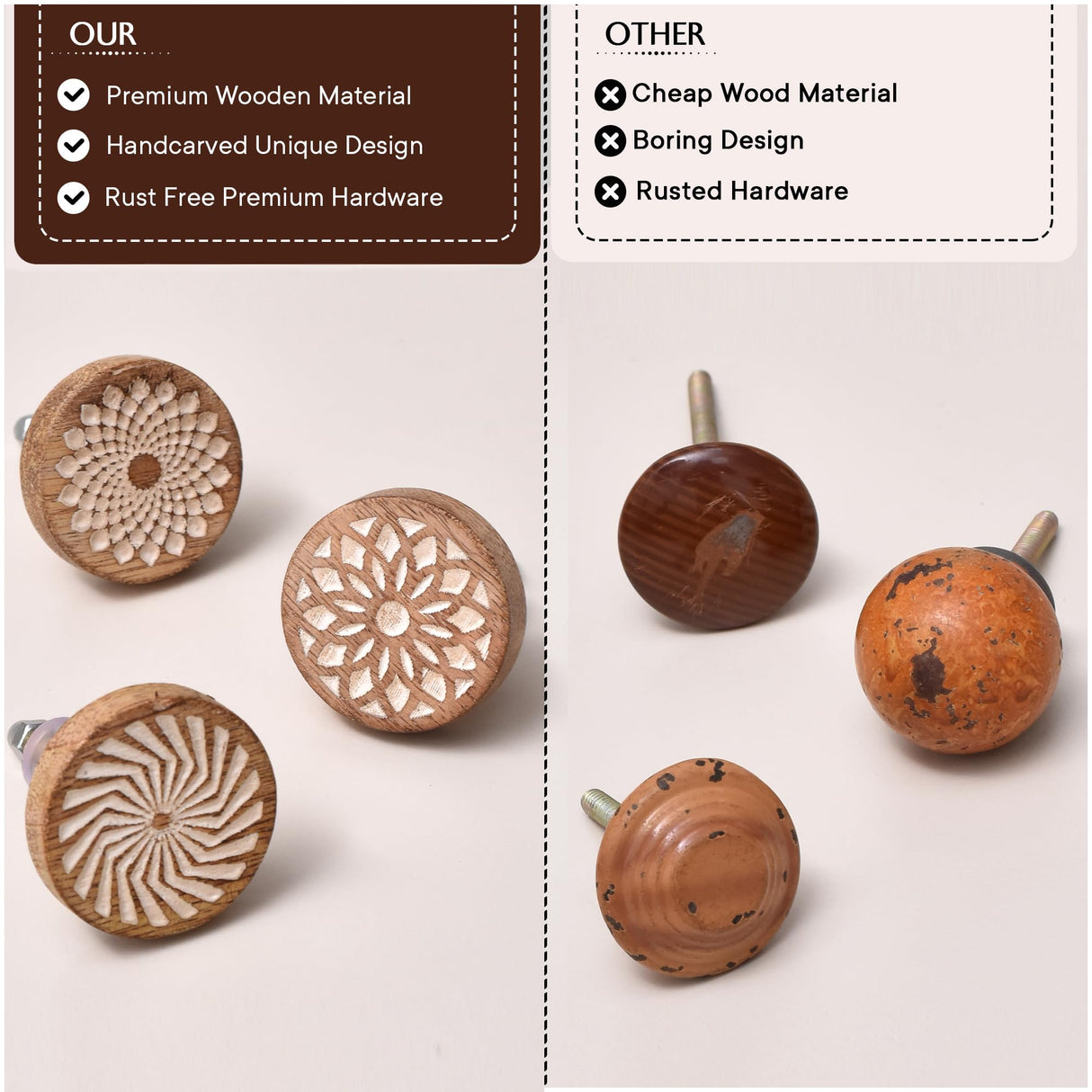 Indian Shelf 18 Pack- Boho Knobs- Wood Knobs for Cabinets and Drawers- Natural Wooden Dresser Knobs- Boho Wooden Knobs- Unique Wood Drawer Pulls- Boho Drawer Knobs and Pulls- Cabinet Door Handles Indian Shelf