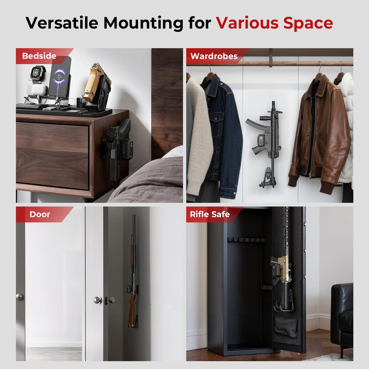 ONNAIS Gun Lock Wall Mount - Quick Access Biometric Trigger Lock with Gun Rack for Wall, Vertical Heavy Metal Wall Hooks for Rifle, Shotgun & Pistol, Space-Saving Hidden Storage for Garage, Desk, Car ONNAIS