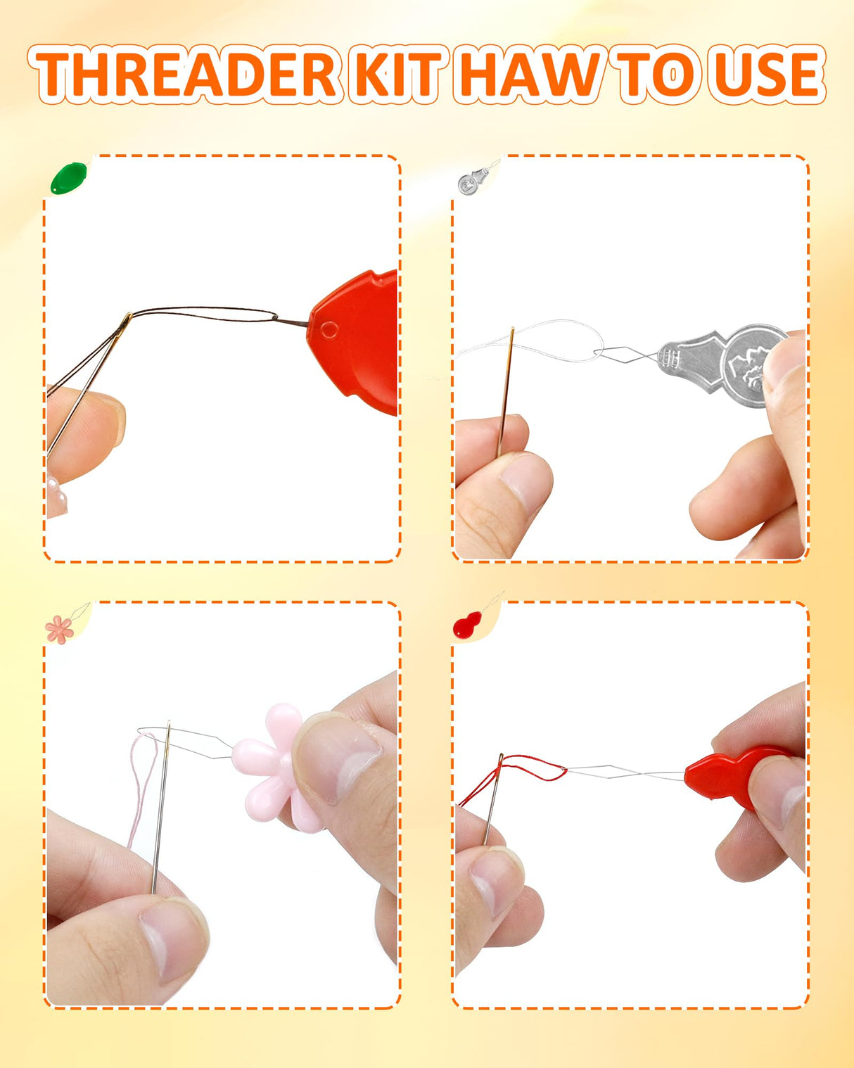 FIVEIZERO Needle Threaders Kit, 24 PCS Needle Threader for Hand Sewing, Needles Threader for Swing & Embroidery Floss with Embroidery Needles, Seam Ripper, Thread Snips, Thimble and Measuring Tape FIVEIZERO