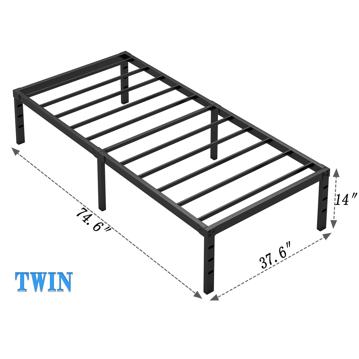 NEW JETO Metal Bed Frame,Twin Size Bed Frame with Storage Space,Heavy Duty Sturdy Mattress Foundation,Easy Assembly,No Box Spring Needed, Black,14 Inch,Twin NEW JETO